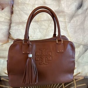 Tory Burch tote bag with tassels, moose brown.